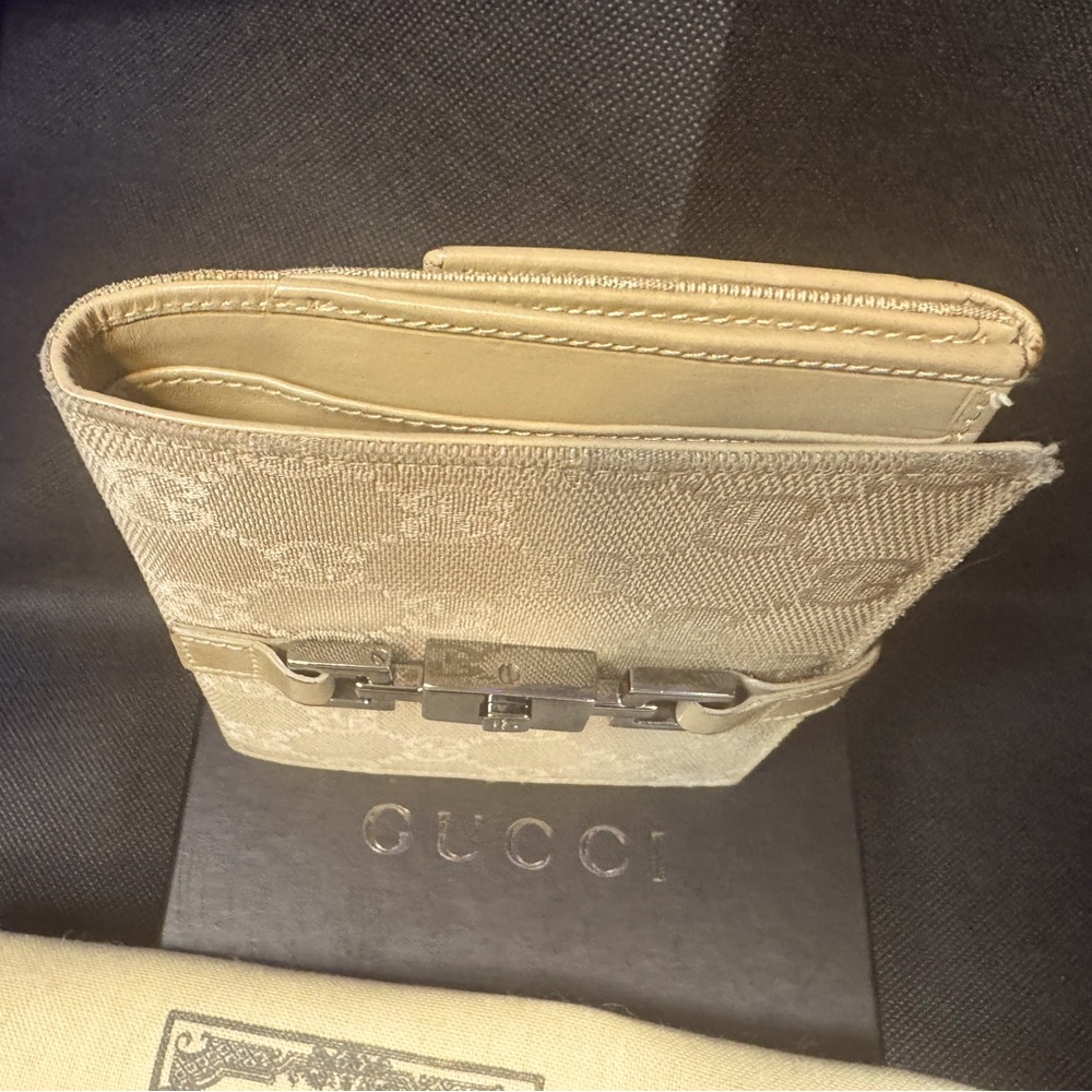 Gucci Monogram Wallet FULL SET Silver Chain Clasp Vintage GG Sabbia Sand color - Picture 5 of 14